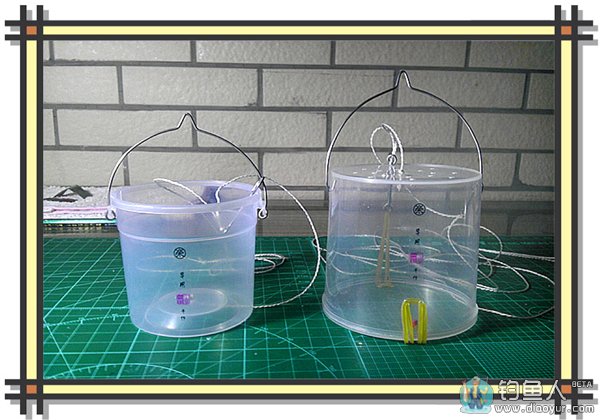 组装完成在罐体所需的位置开孔沉底打窝器制作,不锈钢丝制成的拎环